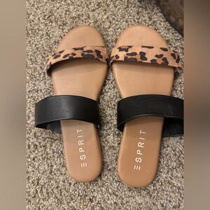 Esprit Black and Leopard Print Slide Sandals